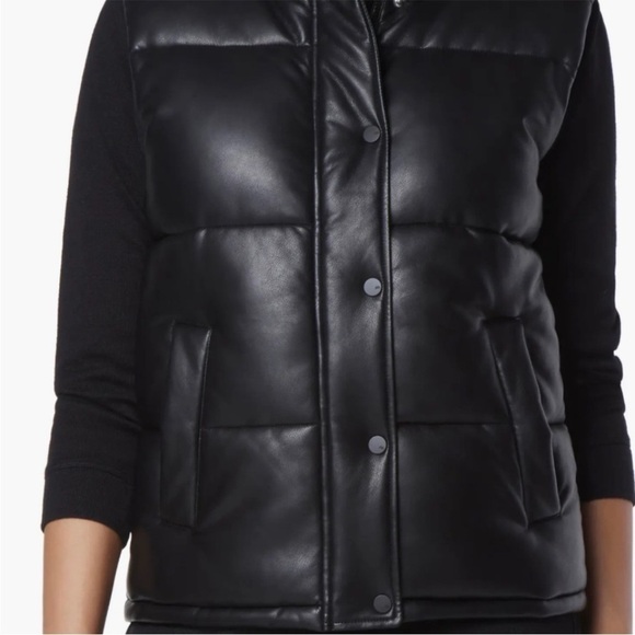 Marc New York Andrew Marc black Faux Leather Puffer Vest size Small - Picture 2 of 15